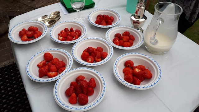 Strawberries and cream served at Oxford Centre for the National Trust garden party.